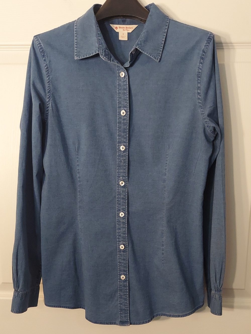 Brooks Brothers Red Fleece Chambray Button Down Shirt Blue Sz 6